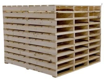 Wooden export pallets with ISPM15 certification, suitable for local warehousing and compliant with global shipping standards.